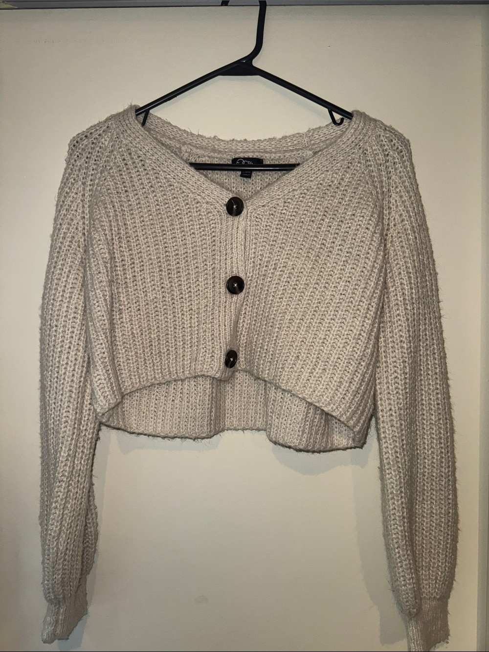 art class Cropped Chunky Knit Cardigan - Cream